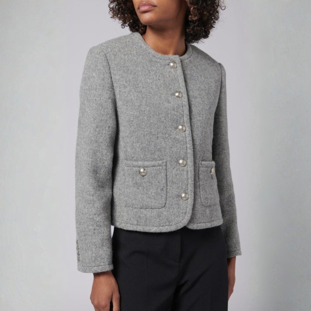 Dunst Classic Tweed Jacket Grey Wool Alpaca Blend Button Front Size Small